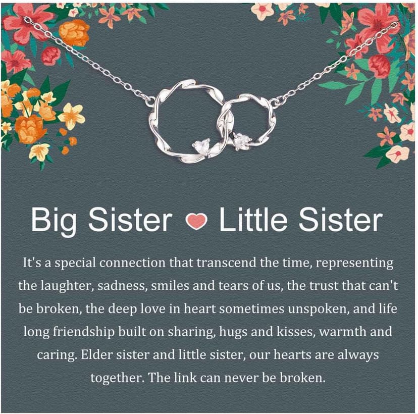 Sister Gifts, Sterling Silver Interlocking 2 Circles Necklace for Big & Little Sisters, Sister Birthday Gifts from Sisters