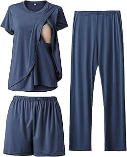 Rnxrbb 3 Piece Postpartum Nursing Pajamas Set Casual Soft Maternity Breastfeeding Pjs Sleepwear Loungewear Clothes Layer