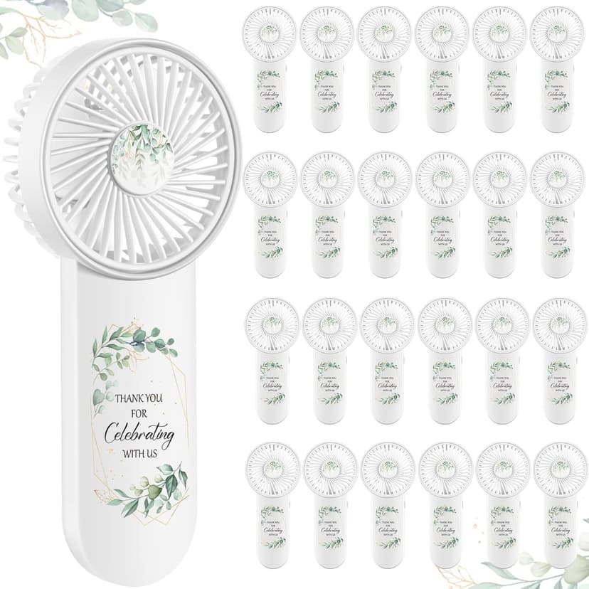 24 Pcs Mini Wedding Fan for Guests Bulk Handheld Battery Operated Fan Greenery Thank You for Celebrating with Us Wedding Favors Souvenirs Gifts for Guests Summer Outdoor Baby Shower