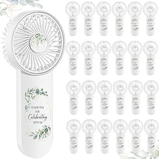 24 Pcs Mini Wedding Fan for Guests Bulk Handheld Battery Operated Fan Greenery Thank You for Celebrating with Us Wedding Favors Souvenirs Gifts for Guests Summer Outdoor Baby Shower