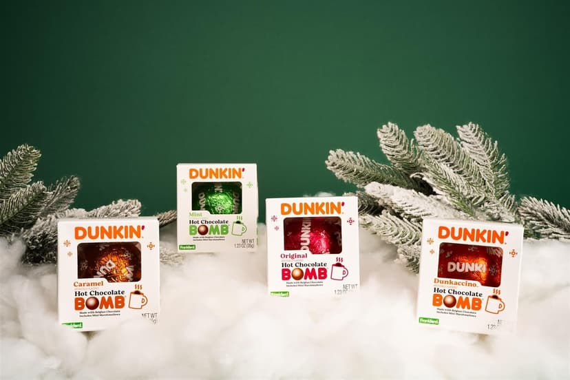 Dunkin' Hot Chocolate BOMB 4 Pack Assorted Flavors Bundle- Original, Mint, Dunkaccino, Caramel, Four Hot Cocoa Melting Balls, Stocking Stuffer Holiday Gift Set