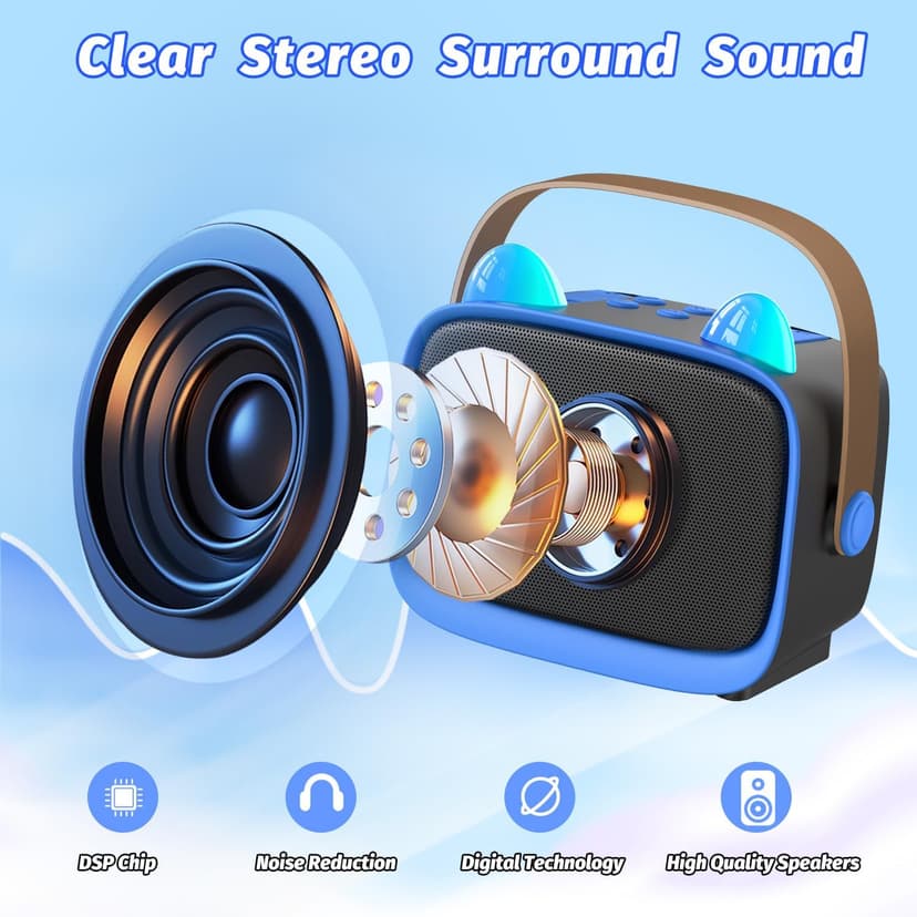 Mini Karaoke Machine Toys Gifts,Kids Portable MP3 Player with 2 Wireless Microphone and LED,Christmas Birthday Gifts for Girls Boys 3 4 5 6 7 8+ Year Old (Blue)