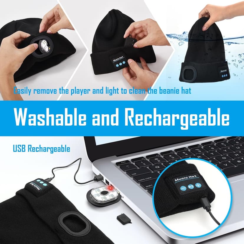 Stocking Stuffers Gifts for Men, LED Bluetooth Beanie Hat, Christmas Birthday Gifts for Men Dad Him Husband Grandpa, White Elephant Gifts for Adults, Camping Hiking Accessories Cool Gadgets