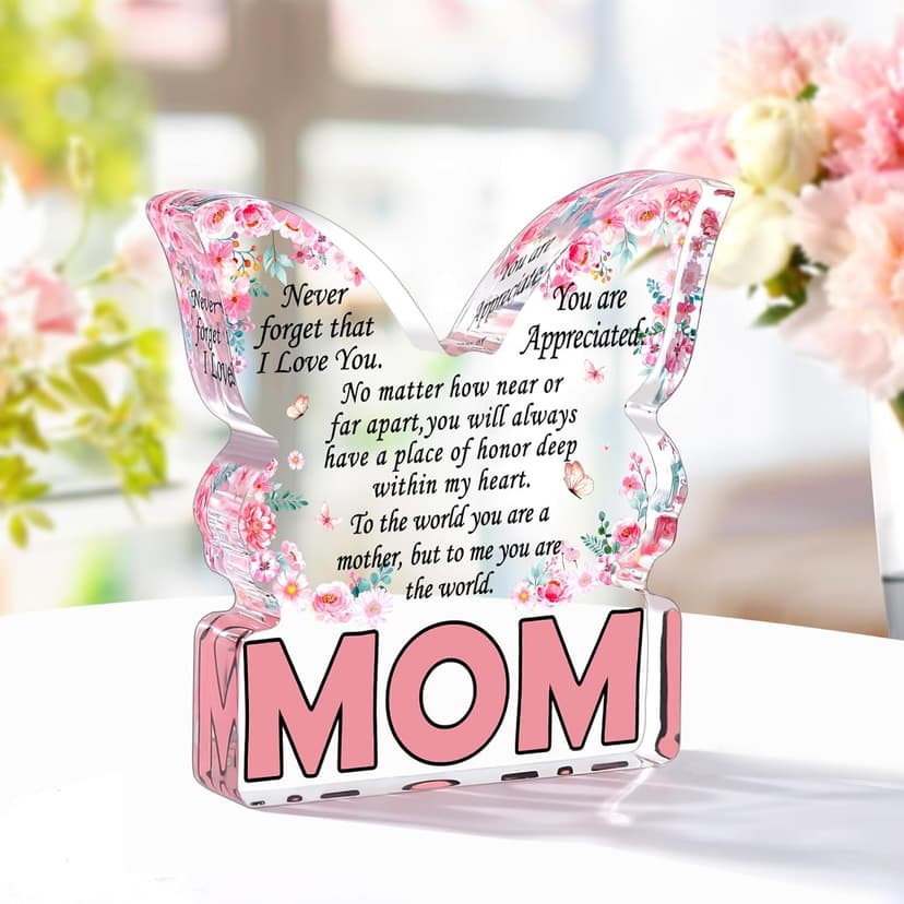 Birthday Gifts for Mom Birthday Gifts for Mom from Daughter Son, Mom Birthday Gift Ideas Unique Christmas Mothers Day Best Mom Ever Gift New Mom Single Mom Stepmom Butterfly Shaped Acrylic Plaque Sign