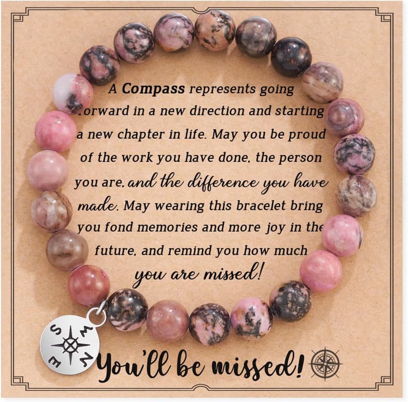 HGDEER Natural Stone Retirement Bracelet for Women/Men 2025, Going Away Farewell Gifts Valentine Gift For Coworkers Teacher with Gift Message Card