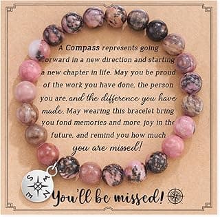 HGDEER Natural Stone Retirement Bracelet for Women/Men 2025, Going Away Farewell Gifts Valentine Gift For Coworkers Teacher with Gift Message Card