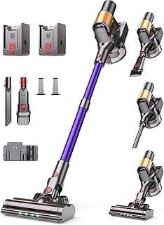Cordless Vacuum Cleaner, 2 Batteries 120 Mins Runtime, 600W 50KPA Stick Vacuum with Self-Standing, Tangle-Free Brush, LED Display, Vacuum Cleaner for Home Hardwood Floor, Carpet, Pet Hair