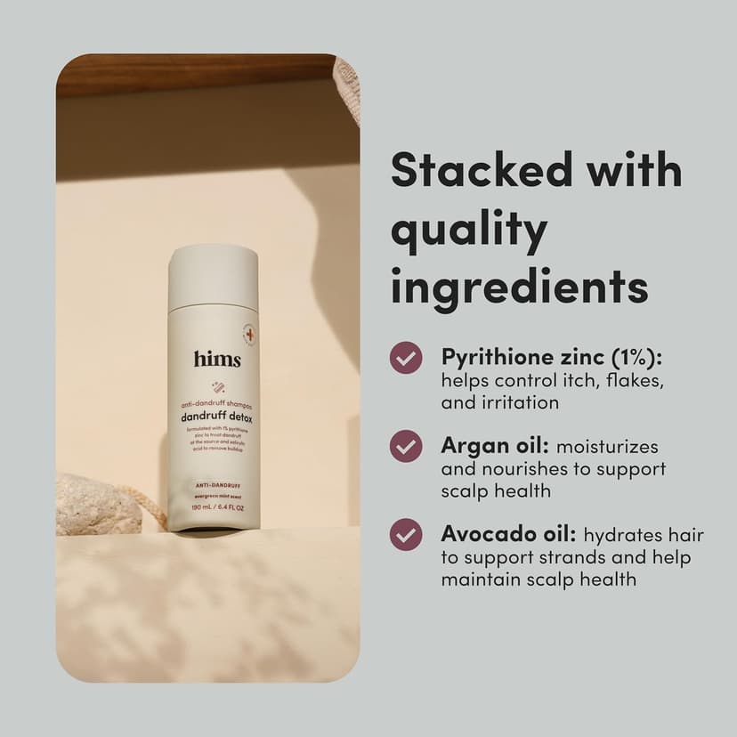 hims Dandruff Detox Anti Dandruff Shampoo, 2 Pack - Anti Dandruff Shampoo for Dry, Itchy Scalp with Pyrithione Zinc 1% and Argan Oil - Paraben Free, Sulfate Free - Evergreen Mint - 2 x 6.4 fl oz
