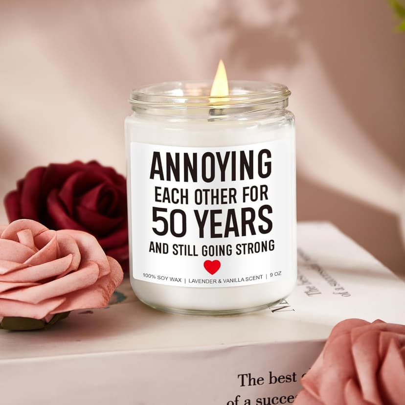 Funny 50 Years Candle, 50th Anniversary, Gifts for Couple, Parents - 50th Wedding Anniversary Decorations, 50 Year Golden Anniversary, Gifts for Husband, Wife, Friends - 9 oz