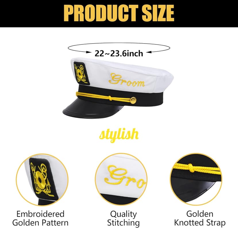 Men's Bachelor Party Decorations Kit with 1 Groom & 6 Groomsmen Belts, Gold Glitter Banner & Captain Hat for Bachelorette Party Supplies & Accessories