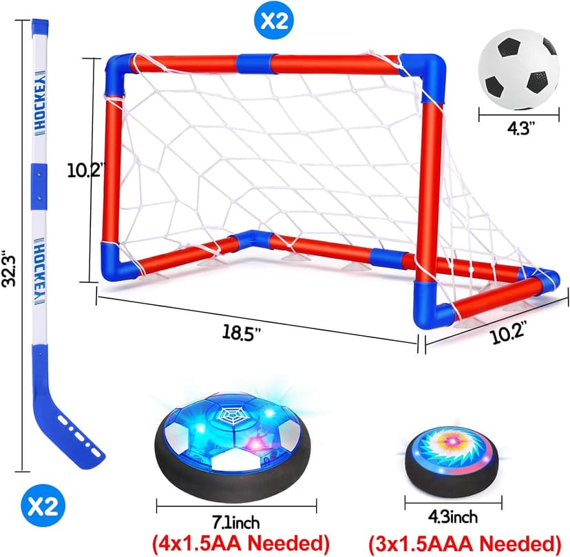 3 in 1 Hover Soccer Ball Toddler Hockey Set with LED Lights Indoor Toys for Kids Soccer Gift for Boys 6-8 8-12 Kids Sports Soccer Games 3 4 5 6 7 8 Year Old Boy Age 4-8 Birthday Gift