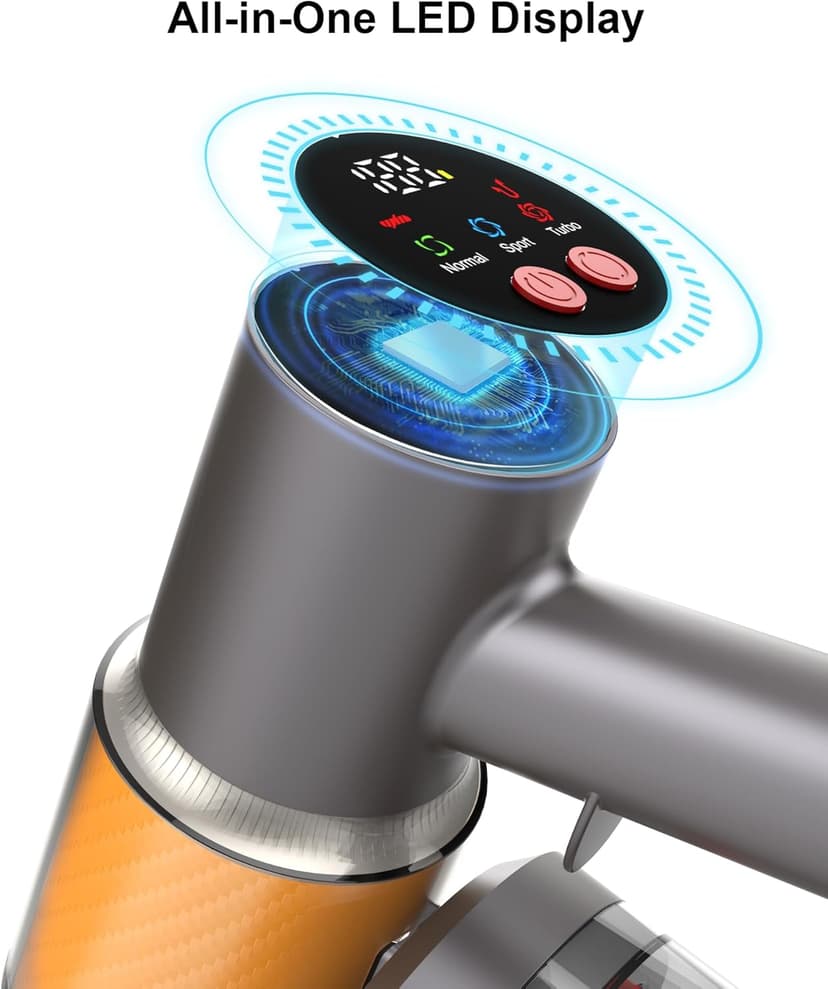 Cordless Vacuum Cleaner, 2 Batteries 120 Mins Runtime, 600W 50KPA Stick Vacuum with Self-Standing, Tangle-Free Brush, LED Display, Vacuum Cleaner for Home Hardwood Floor, Carpet, Pet Hair