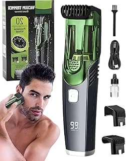 Built-in Vacuum Trimmer for Mustache, Sideburns, Facial Hair, Vacuum Beard Trimmer for Men, Beard Trimmer With Vacuum with Two Hair Combs, IPX6 Waterproof, Perfect Gifts for Husband or Boyfriend
