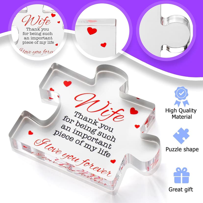Valentine's Gifts for Wife - Engraved Acrylic Block Puzzle Wife Gift 3.35 x 2.76 inch - Cute Wife Gifts from Husband - Novelty Birthday Paperweights, Christmas, Cool for Women