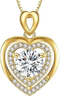 Moissanite Necklace for Women, 1Ct Yellow Gold Heart Pendant Necklace Gifts for Wife, 18K Gold Plated S925 Sterling Silver, Anniversary Jewelry Present for Wife, Birthday Gifts for Girlfriend, Mom