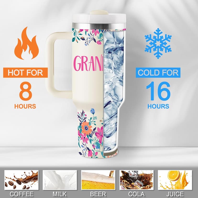 Grandma Gifts Birthday Gifts for Grandma Great Grandmother Gift Ideas Best Grandmother Gift from Granddaughter Grandson for Mothers Day Christmas 40oz Travel Cup Insulated Tumbler with Lid & Straw