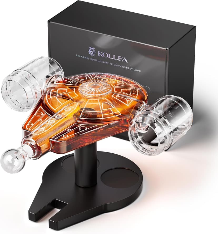 Kollea Birthday Gifts for Men Dad, Galaxy Spaceship Whiskey Decanter Sets for Men, Spacecraft Limited Edition, 2 Funny Shot Glasses, Unique Guys Brother Gift Idea, Liquor Decanter for Bar, Anniversary