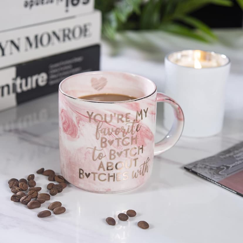 Best Friend Birthday Gifts for Women - Funny Friendship Gift for Bestfriend, Besties, BFF, Sister, Boss Woman, Big Sis, Sorority, Mom - You're My Favorite - Cute Pink Marble Mug, 11.5oz Coffee Tea Cup