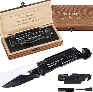 Gifts for Him Men, Christmas Anniversary Birthday Gifts for Boyfriend Husband, Stocking Stuffers for Him, Engraved Pocket Knife, Camping Hiking Multitool Knife Present, Folding Knives with Wood Box