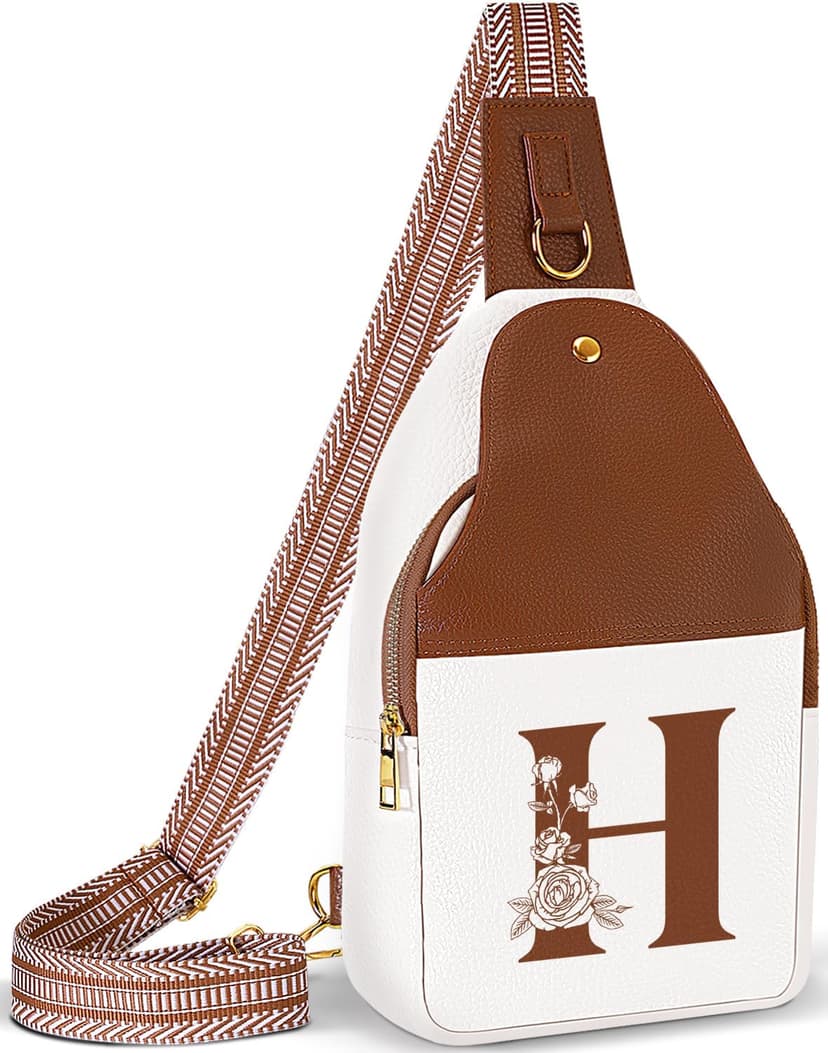 Personalized Crossbody Bag for Women Leather Sling Bags with Initial Letter Chest Bag for Travel, Gift for Mom Wife