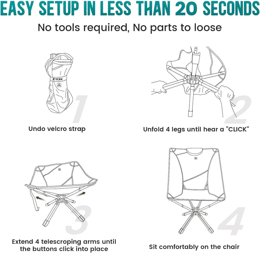 TCEK TCEK Portable High Back Camping Chair with Adjustable Height, Small Compact Outdoor Folding Chair for Adults Travel, Riselite Collapsible Lightweight Packable Camp Chairs, Easy Carry and Quick Setup