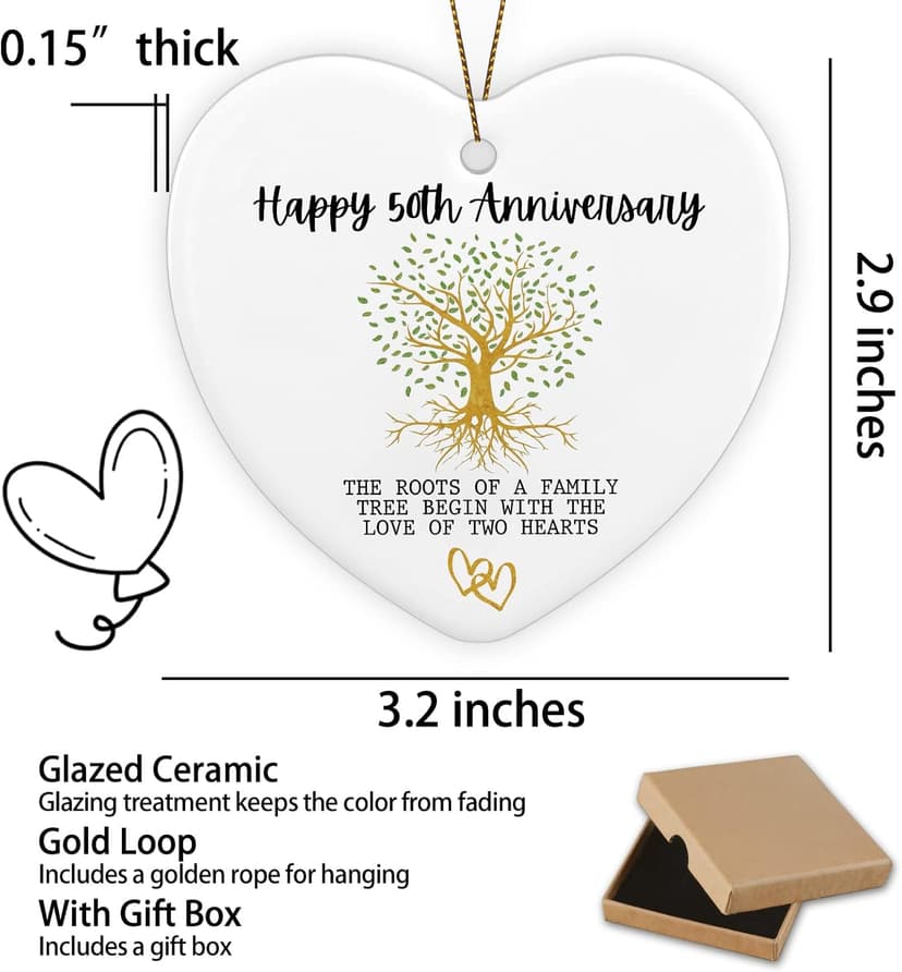 50th Anniversary Marriage Gifts for Couple Happy 50th Anniversary Ornament Keepsake Sign Heart Plaque Anniversary Romantic Couple Wedding Engagement Gifts for Her Him Wife Husband