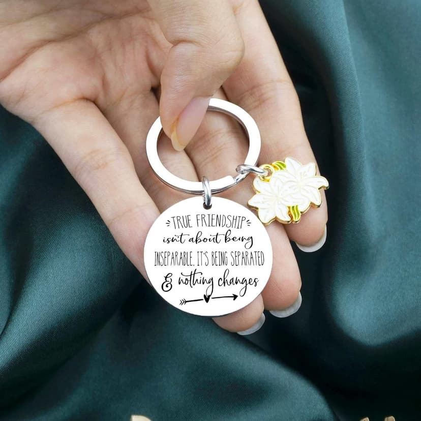 Best Friend Keychain Gifts For Women Sister Long Distance Friendship Gift Bestie Best Friend Birthday Gifts For Women Moving Away Gift For Teen Girls Anniversary Accessories Lily Flower