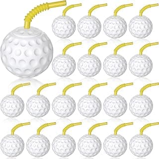 Golf Ball Cups with Lid and Straw 14 oz Plastic Golf Party Favors Shaped Decorations for Party Supplies for Kids Drinking Themed Parties(24 Pieces)