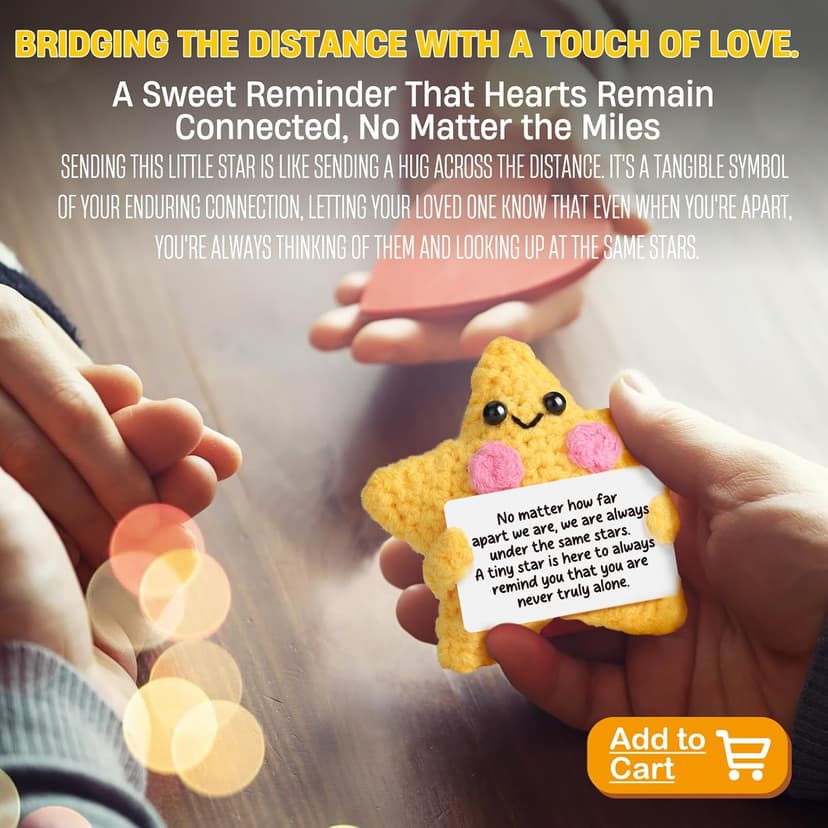 Crochet Yellow Star Doll Friendship Gift - Emotional Comfort Support Decor, Long Distance Relationship Moving Away Farewell Goodbye Leaving Gifts for Women Friend Couple Boyfriend Girlfriend Coworker