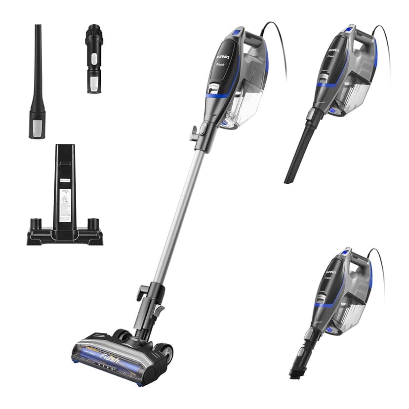 Eureka Corded Stick Vacuum Cleaner for Home Pet Hair, Lightweight Vacuum Cleaner with Powerful Suction for Carpet Tile and Hard Floor, Blue, NES520BL 2-in-1 Flash Handheld Vac