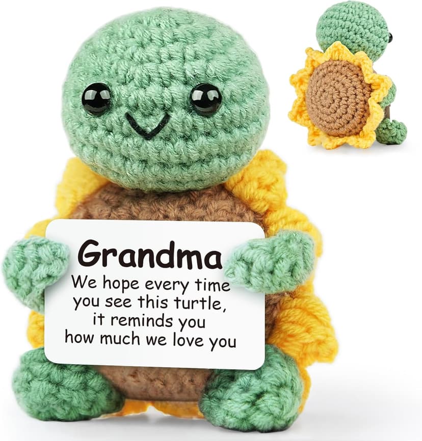 Gifts for Grandma, Grandma Birthday Gift, Positive Handmade Crochet Sunflower Turtle Decor, Grandma Gifts from Grandkids, Thanksgiving Christmas Easter Present - 2.8x2x2.9 inches