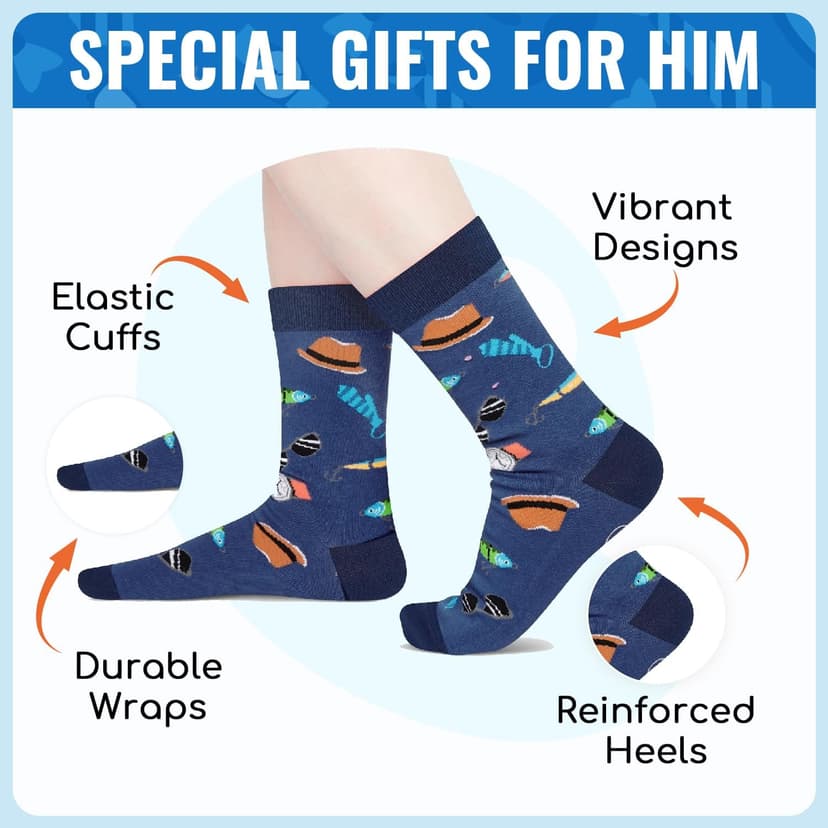 Dark Blue Reel Cool Socks - Funny Gifts For Godfather Step Dad Son In Law Cousin