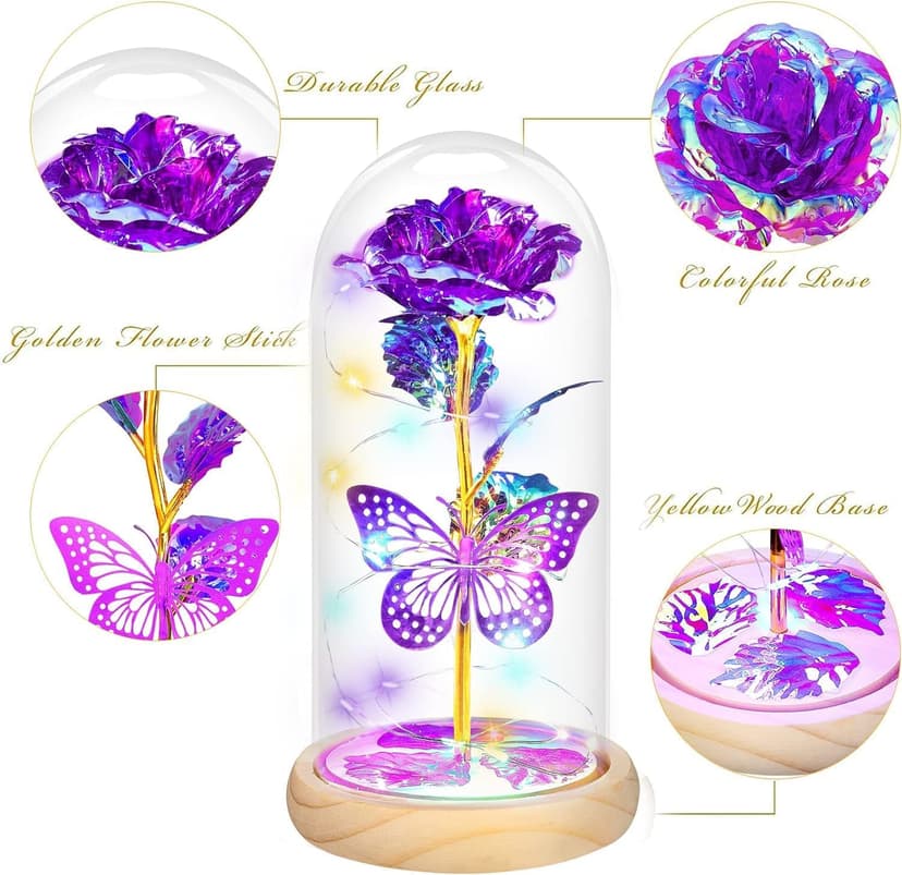 QUNPON Mothers Day Rose Gifts for Mom Flowers Rose Gifts for Women,Birthday Gifts for Women,Purple Butterfly Flowers for Mom Mother Day Flower Gifts from Daughter Son,Gift for Sister,Her,Grandma,Wife