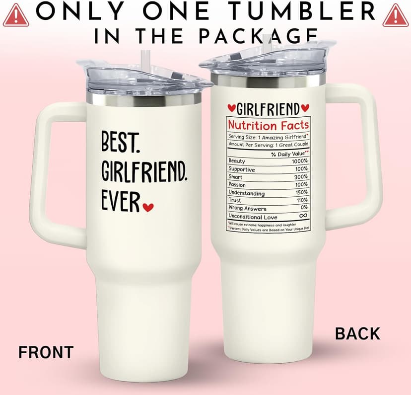 Gifts for Girlfriend - Girlfriend Gifts for Women - Anniversary, Valentines, Birthday Cup for Her - Romantic Love Glass for Couple - 40 Oz Stainless Steel Tumbler with Lid