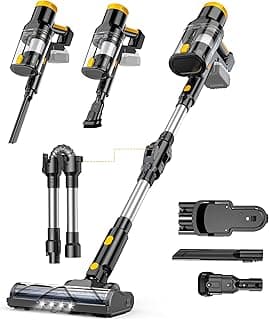 LIVOWALNY Cordless Vacuum Cleaner Compatible with DeWalt 20V Battery, 350W Brushless 40kPa Suction, 0.8L Dual Dust Cup, LED Floor Brush & 180° Flex Wand for Hardwood & Carpet (Battery Not Included)