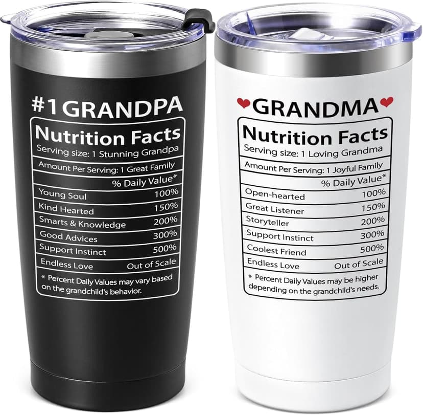 Lifecapido Gifts for Grandparents, 20oz Nutrition Facts Grandma Grandpa Tumbler Set, Grandparents Christmas Birthday Mothers Day Fathers Day Announcement Gifts for Grandma and Grandpa