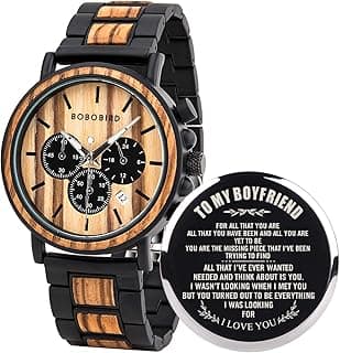 BOBO BIRD Mens Personalized Engraved Wooden Watches, Stylish Wood & Stainless Steel Combined Quartz Casual Wristwatches for Men Family Friends Customized Watch