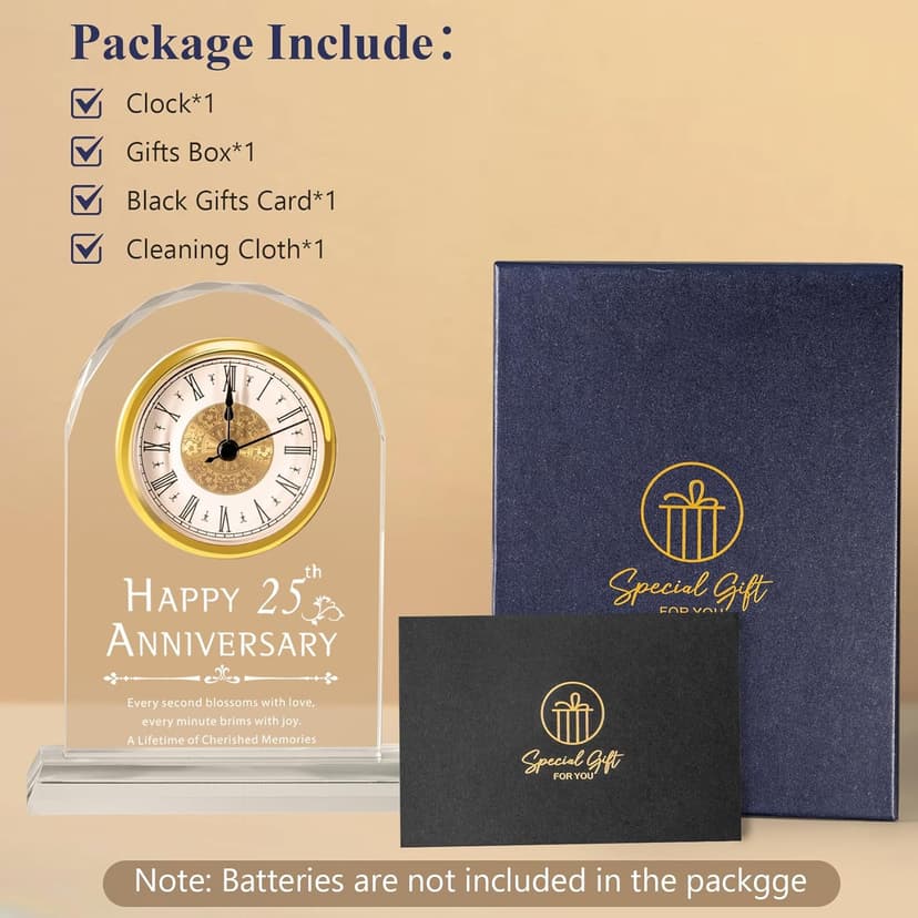 25th Anniversary Wedding Decorations - Crystal Clock & Keepsake Gifts for Couple & Parents