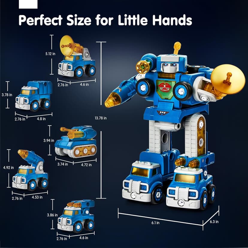 hahaland Toys for 5 Year Old Boy Birthday Gift - STEM Boys Toys for 6 Year Old Boy Age 6-8 Years, 5 in 1 Building Take Apart Trucks Transform to Robot, Kids Ages 5-7 Christmas Stocking Stuffers Gifts