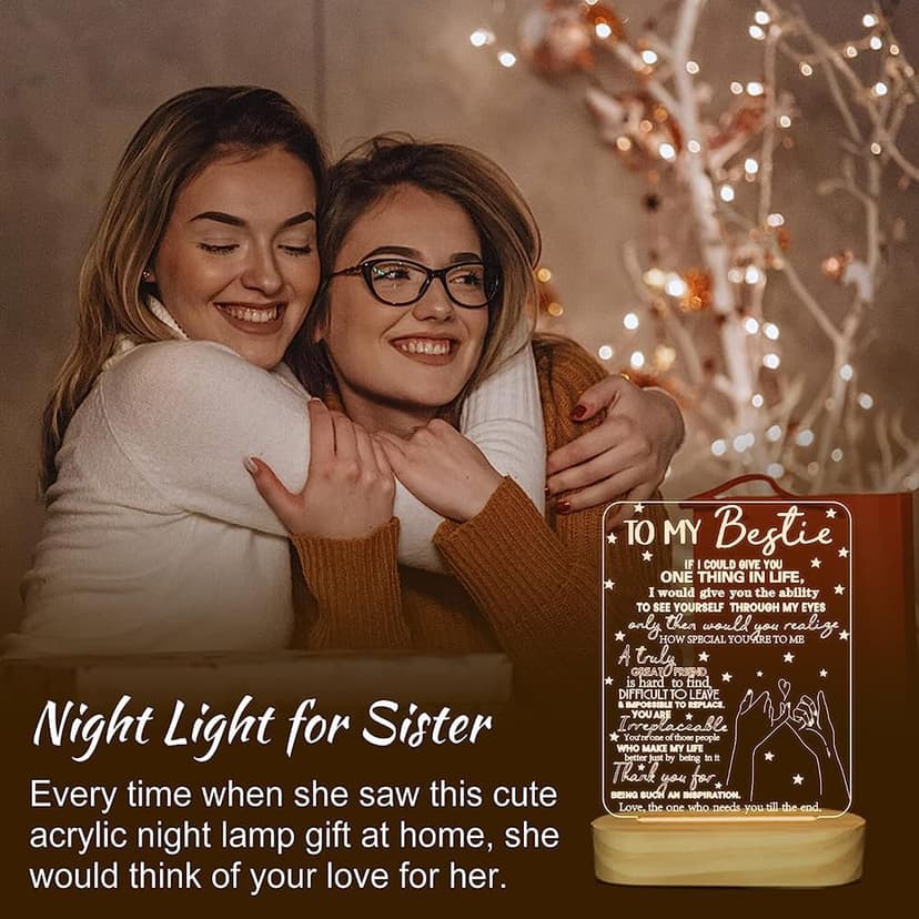 to My Bestie Gifts,3D Illusion Lamp I Love You Friends Night Light for Best Friend Sister Girls Women BFF Birthday Holiday Friendship Gift, Soft Warm White Colors LED Wooden Table Lamp