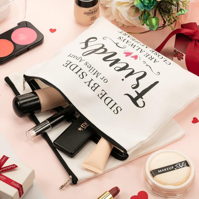 Xuniea 8 Pieces Friendship Gift Friend Makeup Bags Friendship Cosmetic Bags Portable Cosmetic Pouch Toiletry for Women Valentine Gift Makeup Travel Retirement Birthday Anniversary(Warm Pattern)