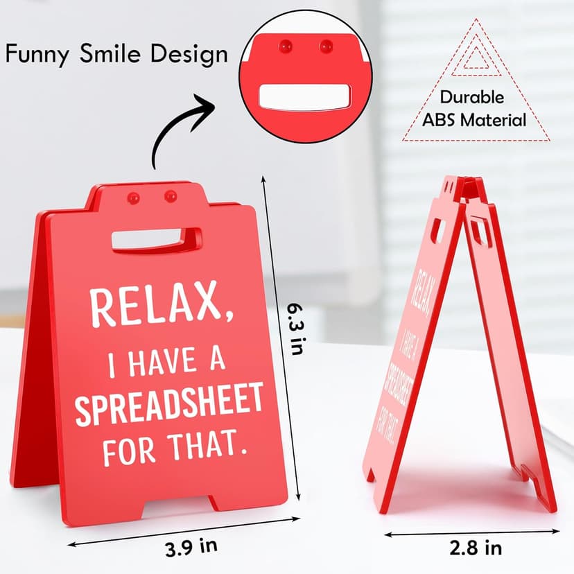 Funny Office Desk Accessories for Work, Office Decor for Women Men, Bosses Day Gifts, Gag Gifts for Coworkers Colleague Boss Lady, Relax I Have A Spreadsheet for That Cubicle Decor Desk Red Sign
