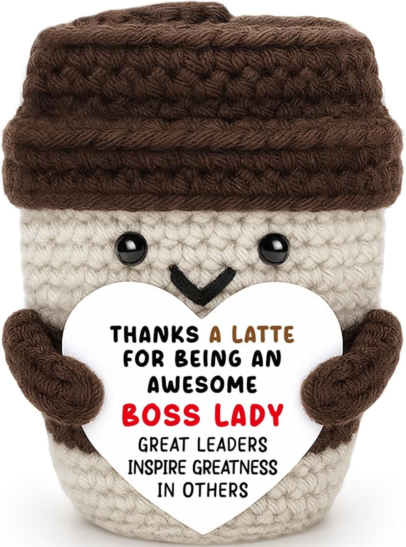 Boss Gifts for Women Boss Lady Leader Manager Supervisor Christmas Birthday Handmade Crochet Coffee Mug Cup Gifts Bosses Day Coffee Lover Thank You Best Great Leader Female Desk Office Decor