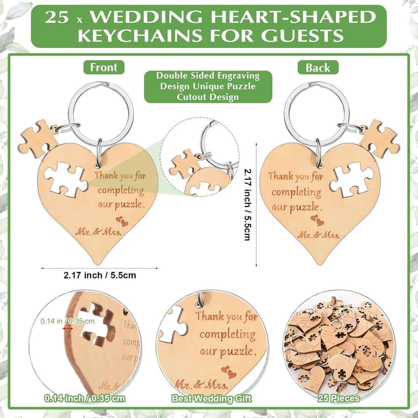 50 Sets Wedding Souvenir for Guests Includes Wood Heart Puzzle Keychain Cards and Gift Bags Rustic Wedding Favors for Guests
