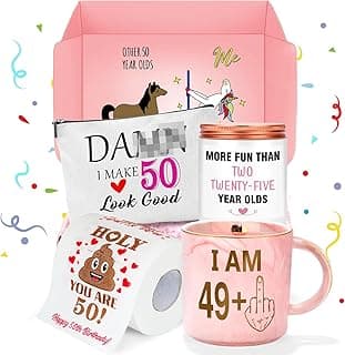50th Birthday Gifts for Her Funny Happy 50th Birthday Decorations for Women 50 Year Old Gifts for Woman 50 and Fabulous Gift for Woman Sister Mom Best Friend Wife - Coffee Mug Makeup Bag Toilet Paper