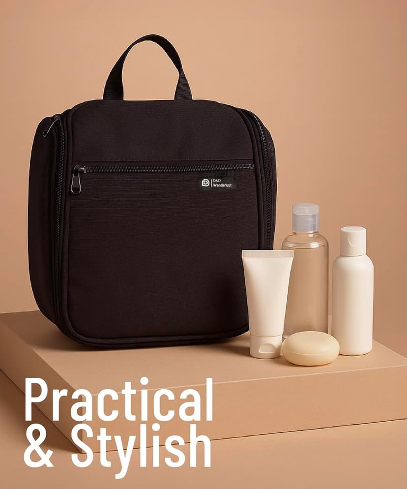 D&D Hanging Travel Toiletry Bag for Men and Women – Large Cosmetics, Makeup and Toiletries Organizer Kit with 10 Compartments, YKK Zippers, XXL Metal Swivel Hook, Water-Resistant Nylon