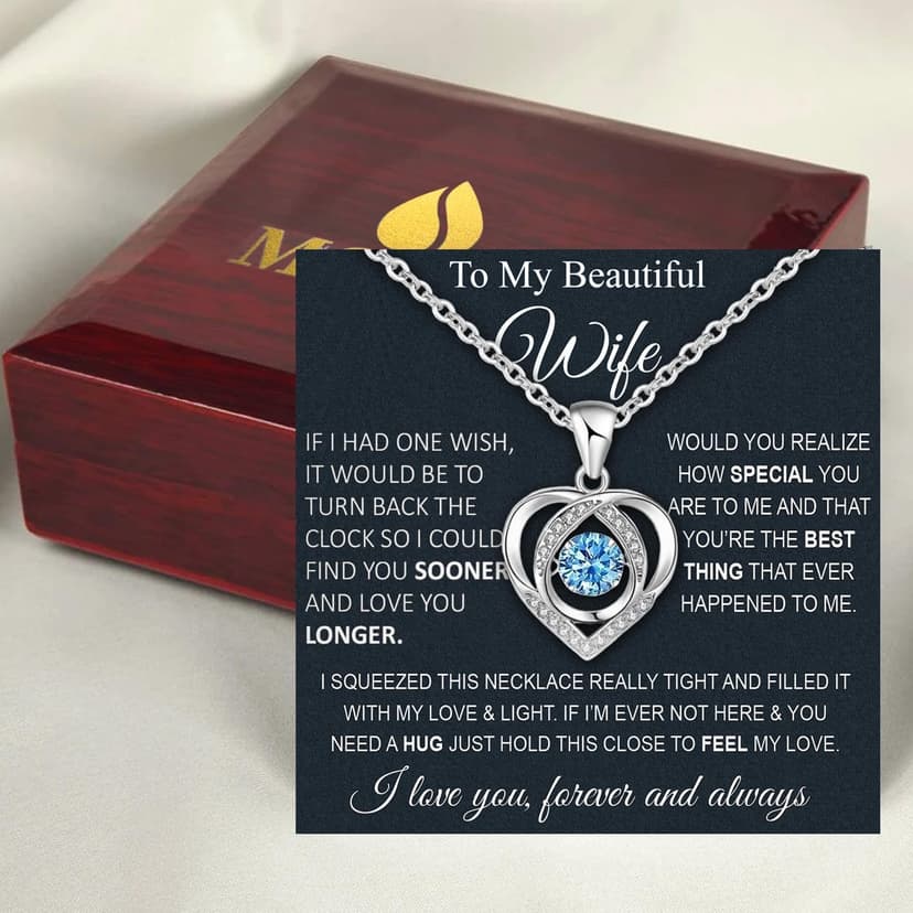 Wife Necklace From Husband To My Wife Necklace Soulmate Necklace For Women Future Wife Jewelry Birthday Christmas Valentine's gifts For Girlfriend Message Card & LED Box