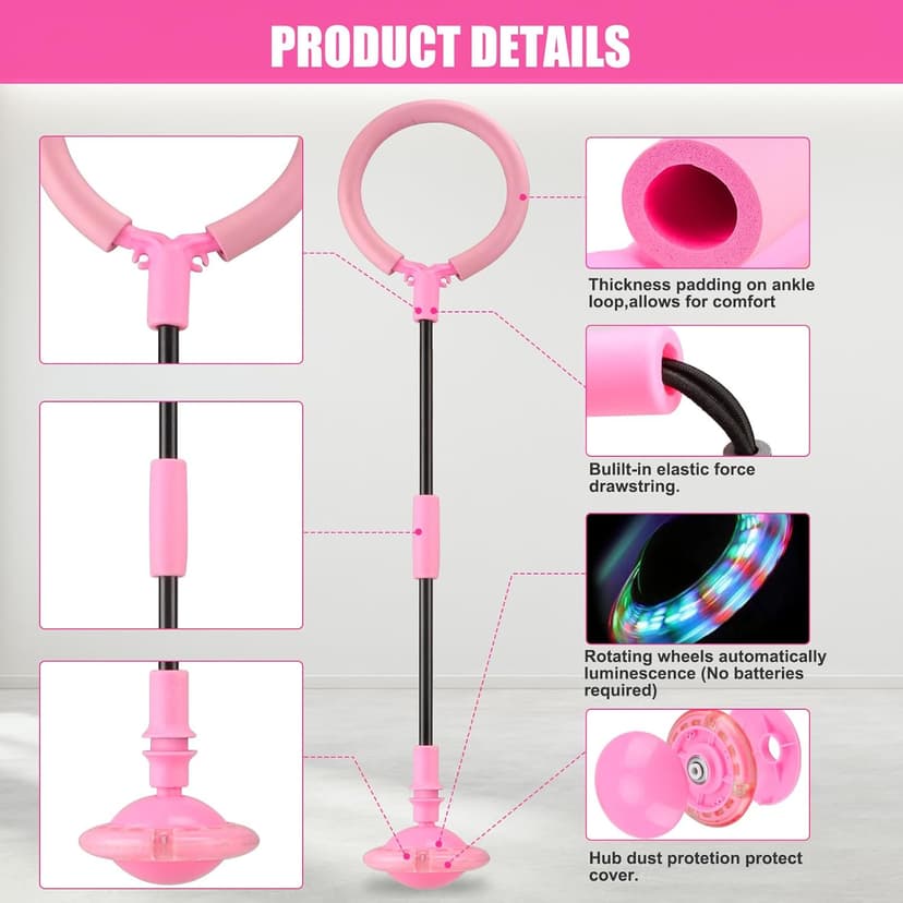 Ankle Skip Ball for Kids - Foldable Flash Wheel Skip Ball, Outside Game Toys for Kids & Adults, Gift for Boys & Girls Age 5 6 7 8 9 10 Years Old, Pink