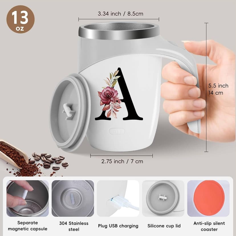Initial Magnetic Stirring Coffee Mug Stainless Insulated Travel Cup Women Xmas Birthday Ideas Gift New Step Bonus Mom Daughter Son Law Unique Who Have Good Special Busy Useful Adult Custom Present,S
