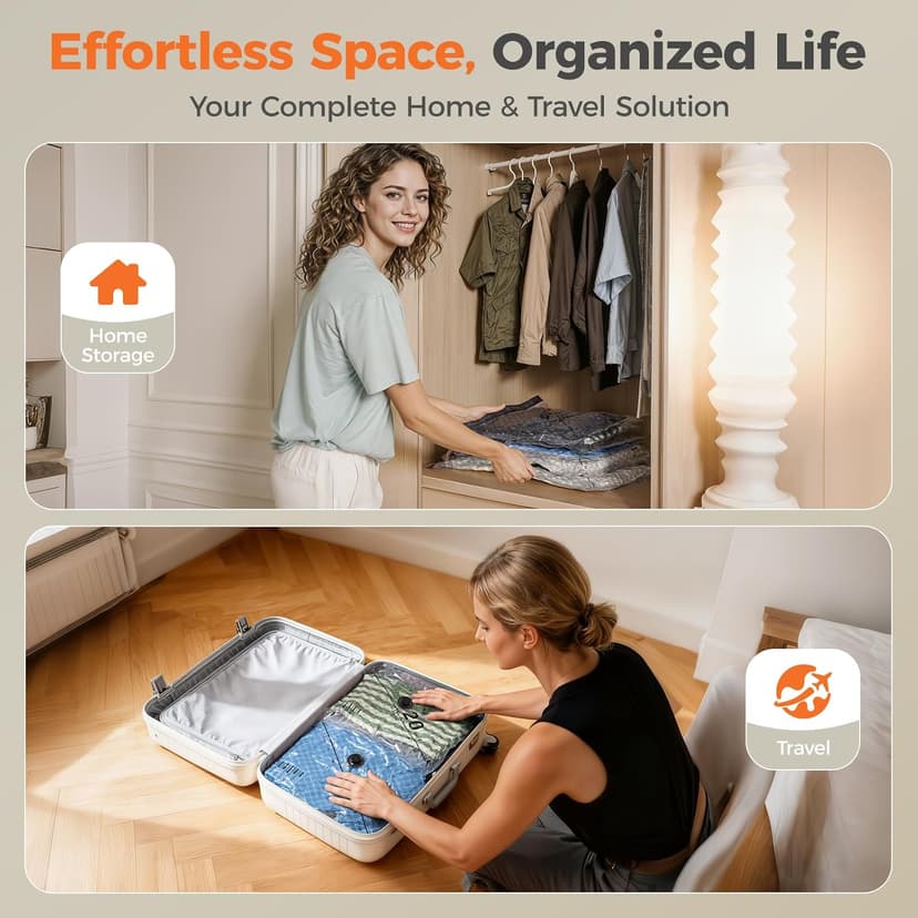 Nicetree 18-Pack Wireless Vacuum Storage Bags with Rechargeable Pump | 3 Sizes (20/24/28 Inch) Travel Vacuum Seal Bags for Clothing, Bedding & Seasonal Storage | Space Saver for Luggage